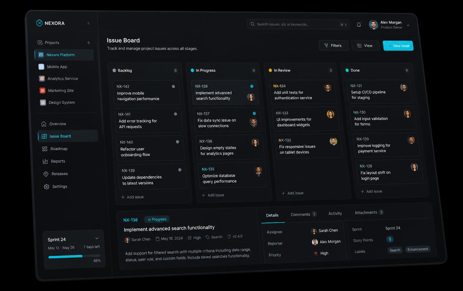 Digittuppe workspace showing an issue board grouped by delivery cycle
